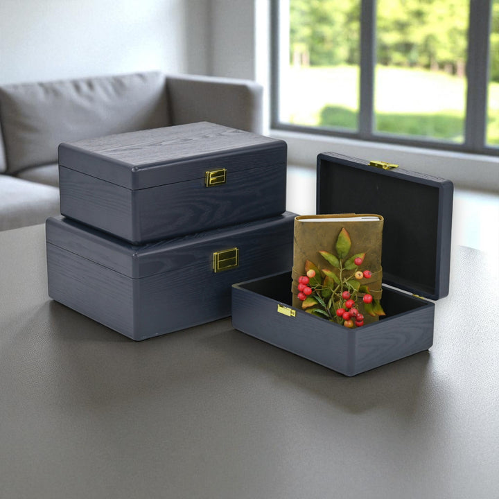 6199-3NB - Sable Set of 3 Suitcase Boxes- Navy Blue