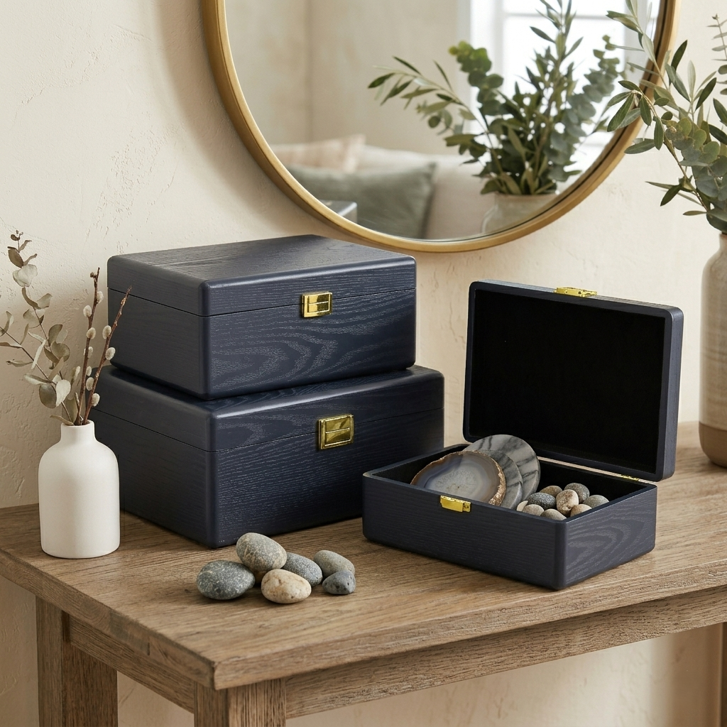 6199-3NB - Sable Set of 3 Suitcase Boxes- Navy Blue