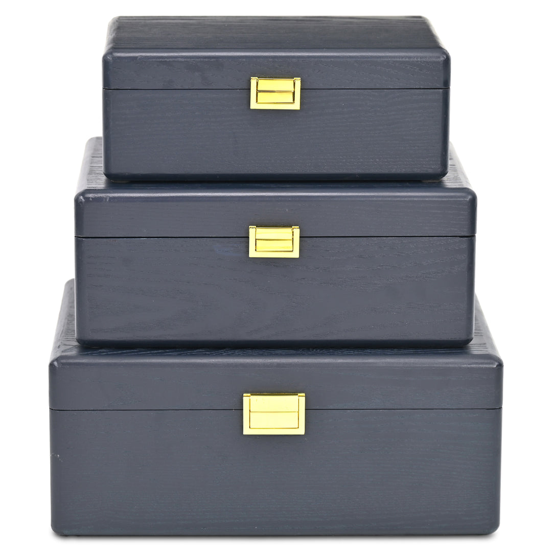 6199-3NB - Sable Set of 3 Suitcase Boxes- Navy Blue