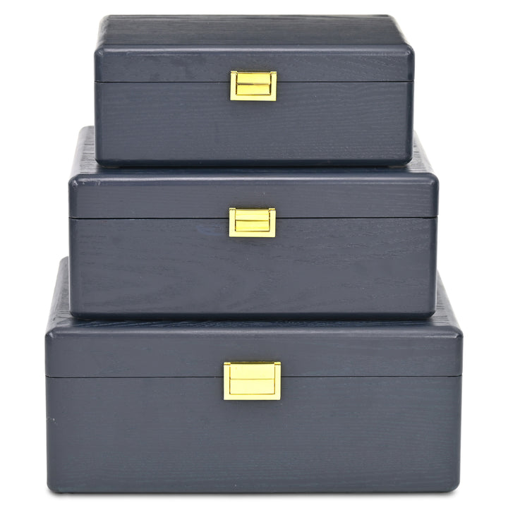 6199-3NB - Sable Set of 3 Suitcase Boxes- Navy Blue