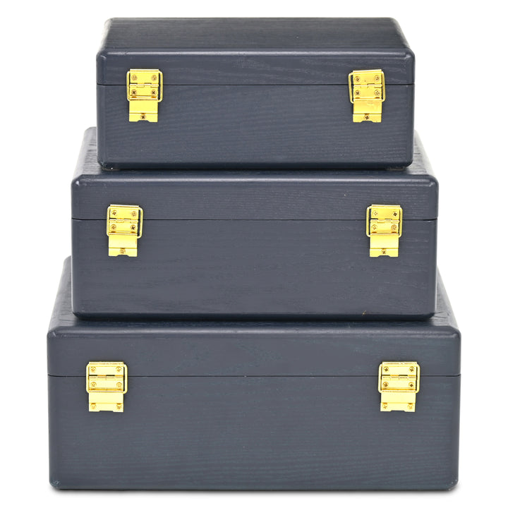 6199-3NB - Sable Set of 3 Suitcase Boxes- Navy Blue