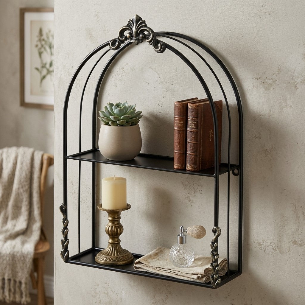 6230BK - Sophronia Two Tier Vintage Wall Shelf