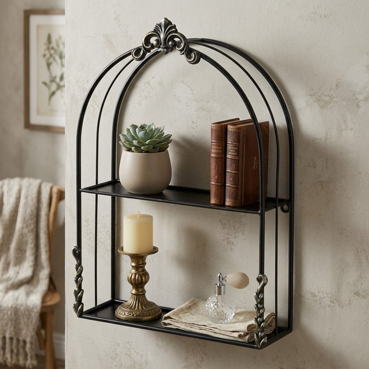 6230BK - Sophronia Two Tier Vintage Wall Shelf