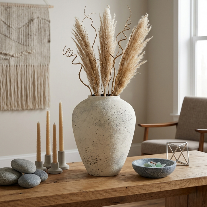 6244 - Tsaura Rustic White Wide Vase