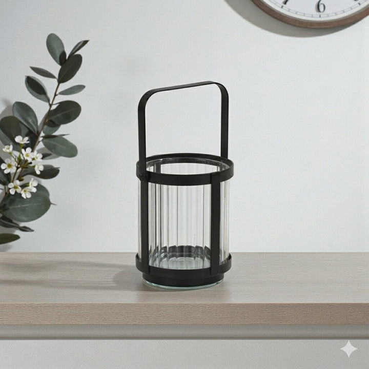 6255BK - Vortial Black Ridged Glass Lantern