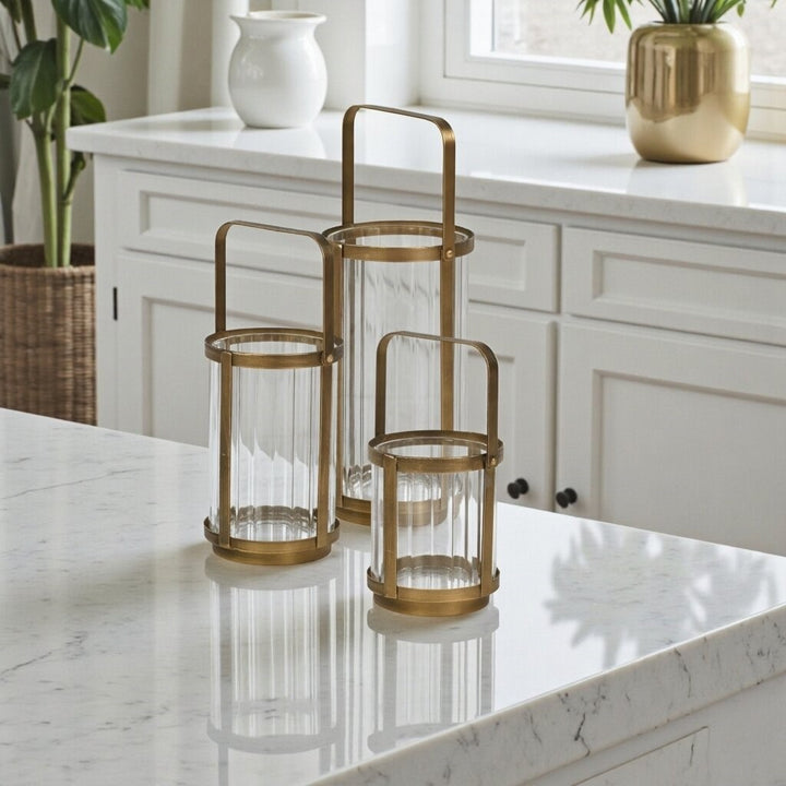 6255GD - Vortial Gold Ridged Glass Lantern