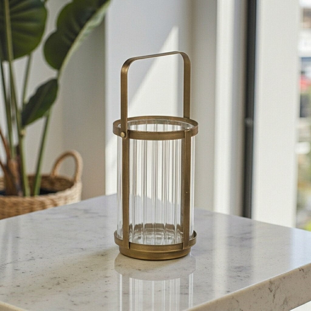 6255GD - Vortial Gold Ridged Glass Lantern