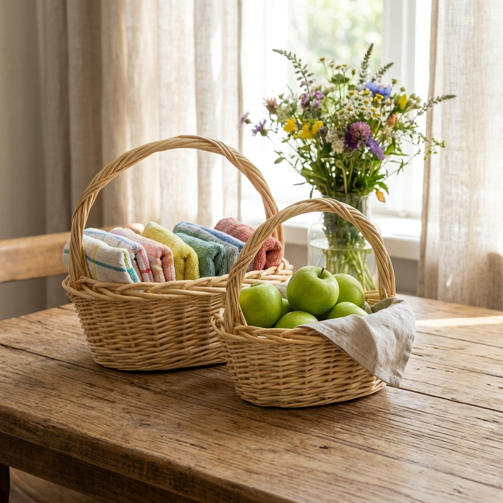 UW-9092-2 - Eierkorb Set of 2 Oval Willow Baskets with Handles