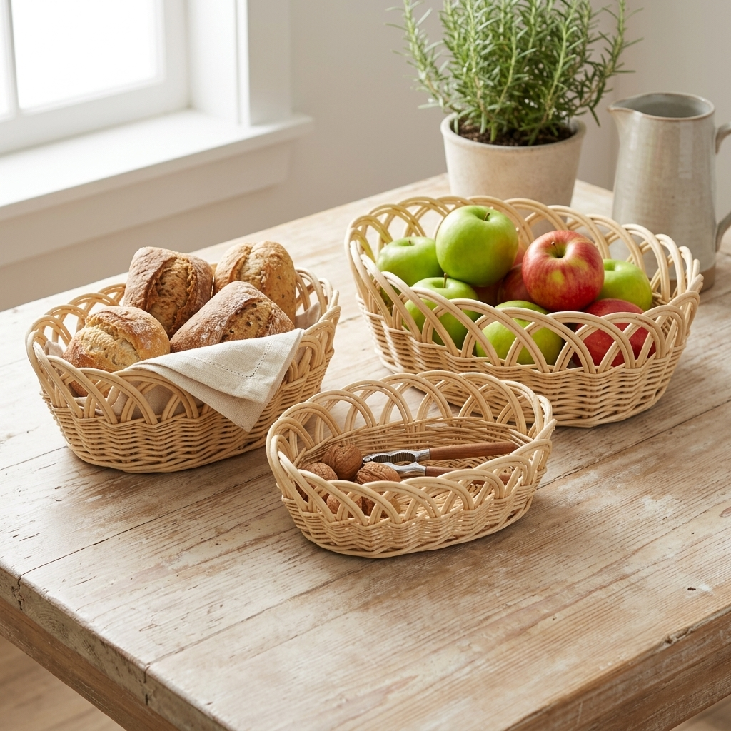 UW-9109OV-3 - Accalia Set of 3 Oval Willow Baskets - Light Brown