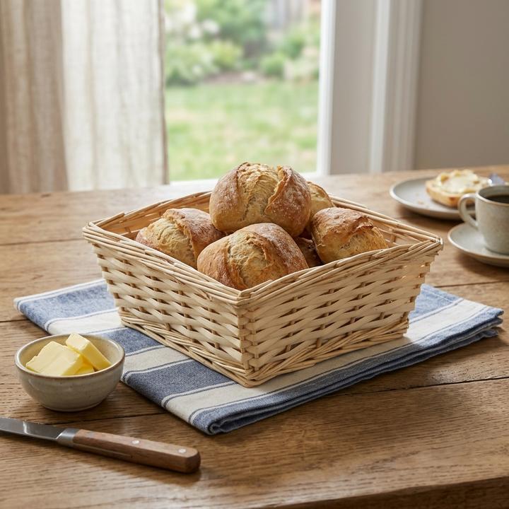 UW-9138-10 - Lota 10" Square Willow Serving Basket - Natural Light Brown